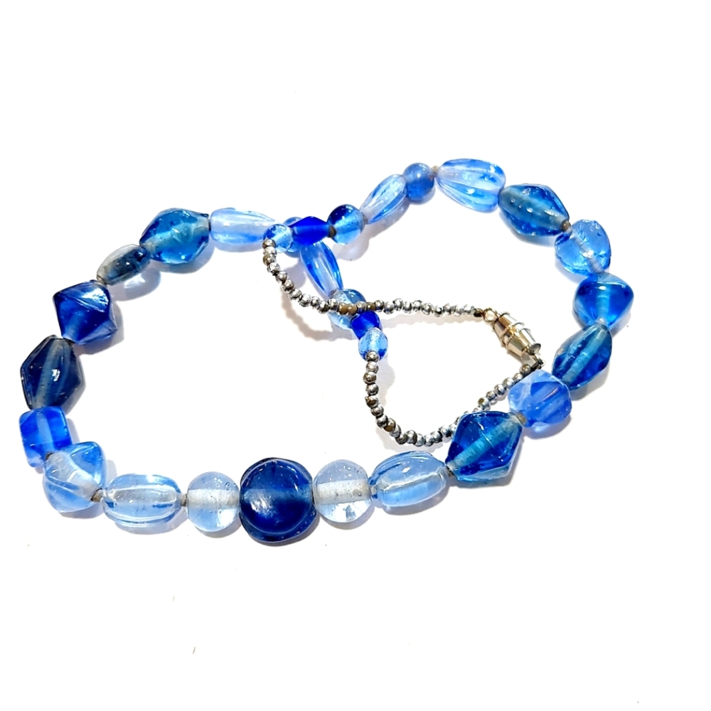 Vintage Multi Color Tone Blue Czech Art Deco Glass Necklace
